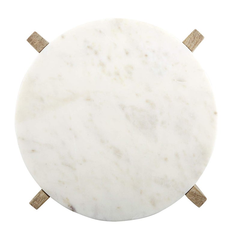 Santa Barbara Design Studio Table Sugar Round Marble Tray with Mango Wood Stand, 11-Inches, Natural - Image 2